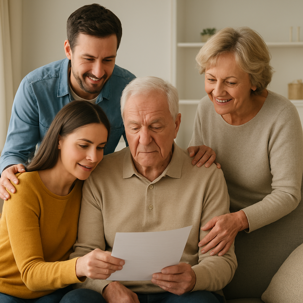 Famiglia che assiste un parente anziano