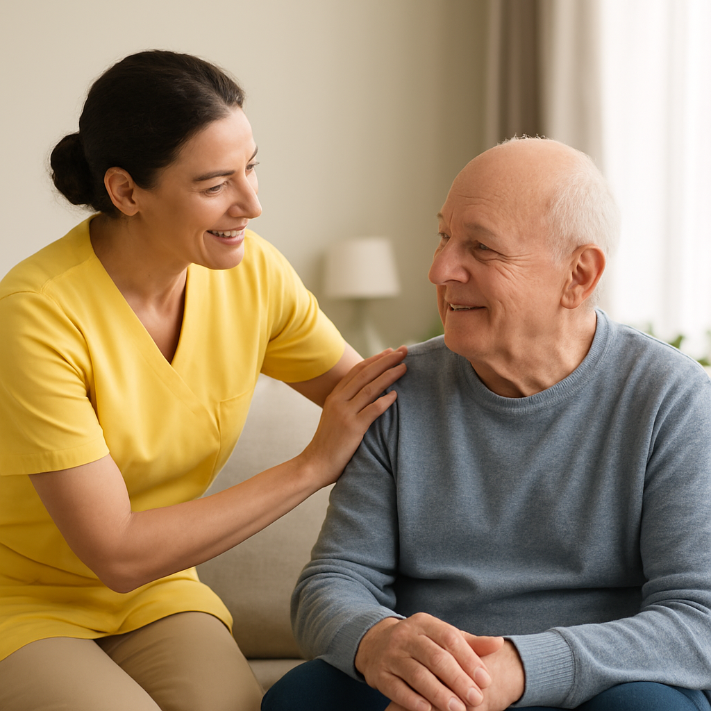 Operatore che assiste un anziano a casa